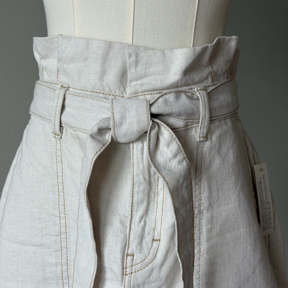 Free People Splendor In The Grass Light Oatmeal Paper - Bag Waist Mini Skirt-6/S - Picture 3 of 14
